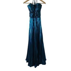 Cinderella Divine Prom Disco Retro 70's Blue Metallic Lame Pleated Dress 16